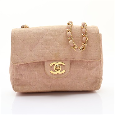 CHANEL 香奈兒 Vintage Mini Classic 鍊帶肩背包 粉色 帆布 金扣
