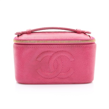 CHANEL 香奈兒 Vintage Vanity Case 化妝包 手提包 粉色 荔枝紋牛皮 無卡