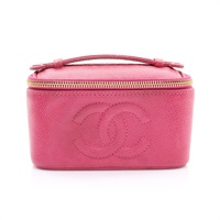 CHANEL 香奈兒 Vintage Vanity Case 化妝包 手提包 粉色 荔枝紋牛皮 無卡