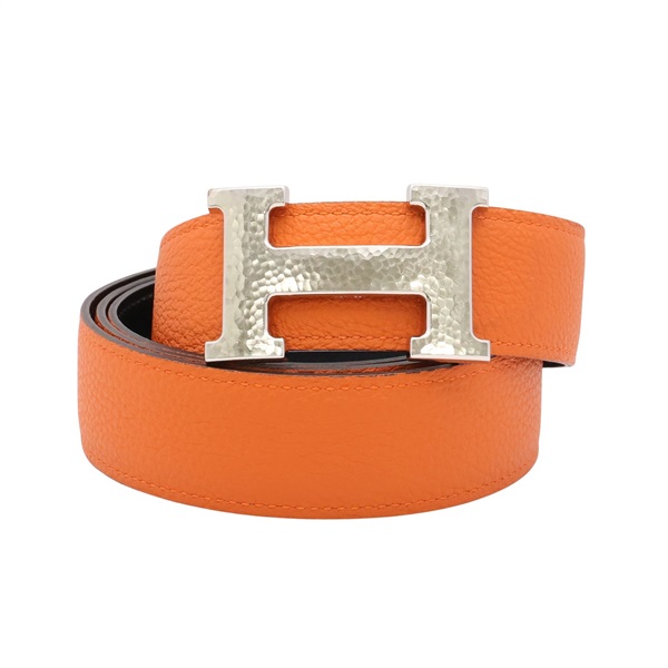 HERMES 愛馬仕 Constance H 皮帶 橘/黑色 Box/Togo牛皮
