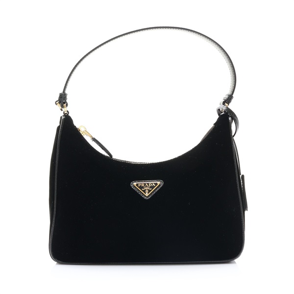 PRADA 普拉達 Re-Edition 2005 肩背包 黑色 天鵝絨 漆皮 1N204X
