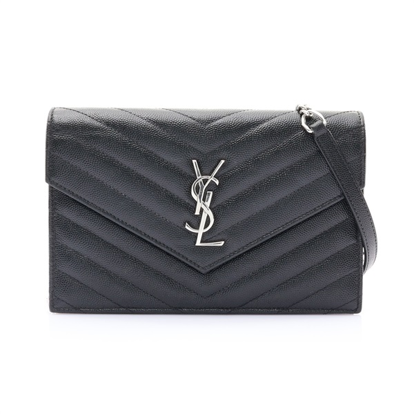 Yves Saint Laurent 聖羅蘭 Cassandre WOC 肩背包 黑色 牛皮 銀扣 393953