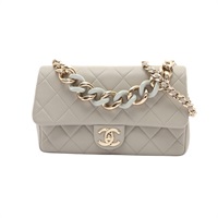 CHANEL 香奈兒 Elegant 鍊帶 兩用包 灰色 羊皮 金扣 AS1354