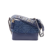 CHANEL 香奈兒 Gabrielle Hobo 兩用包 藍色 丹寧 牛皮 金扣 無卡 AS1521
