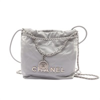 CHANEL 香奈兒 22 Mini 肩背包 灰色 牛皮 銀扣 AS3980