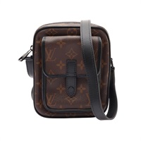 LOUIS VUITTON LV 路易威登 Christopher 肩背包 棕色 原花帆布 黑色 牛皮 M69404