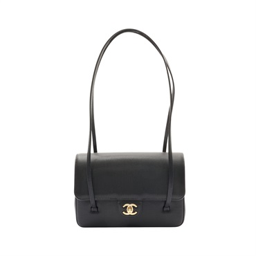 CHANEL 香奈兒 Preppy Coco 肩背包 黑色 荔枝紋牛皮 金扣 AS6130