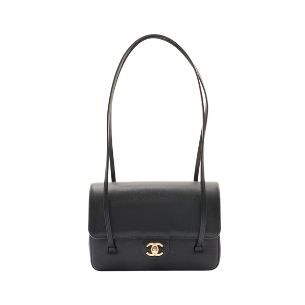 CHANEL 香奈兒 Preppy Coco 肩背包 黑色 荔枝紋牛皮 金扣 AS6130
