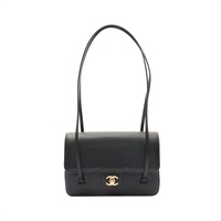 CHANEL 香奈兒 Preppy Coco 肩背包 黑色 荔枝紋牛皮 金扣 AS6130