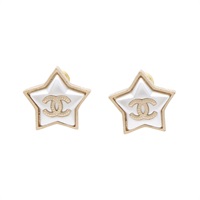 CHANEL 香奈兒 CC 星形 針式耳環 白色樹脂 金色鍍金