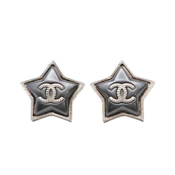 CHANEL 香奈兒 Star pierced 耳環 銀灰色 鍍金 ABC401