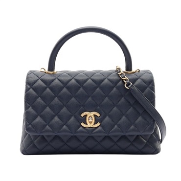 CHANEL 香奈兒 COCO Handle 29 兩用包 海軍藍 荔枝紋 牛皮 A92991