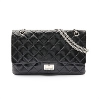 CHANEL 香奈兒 2.55 Large 鍊帶肩背包 黑色 菱格紋漆皮 銀扣 A37587