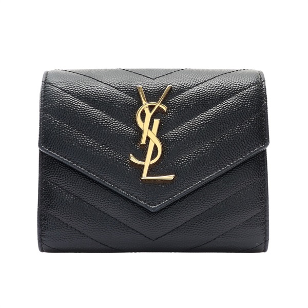 SAINT LAURENT YSL 聖羅蘭 Monogram 信封式 三折 短夾 黑色 牛皮 403943
