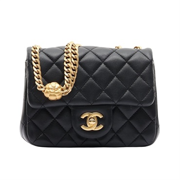 CHANEL 香奈兒  Mini Coco17 鍊帶 肩背包 黑色 菱格紋 羊皮 金扣 AS4040