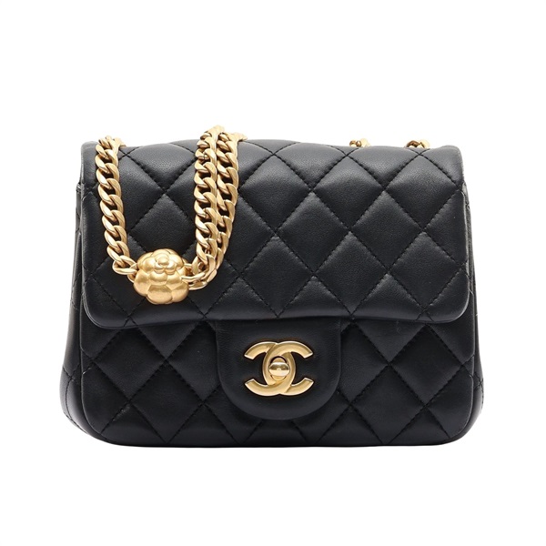 CHANEL 香奈兒  Mini Coco17 鍊帶 肩背包 黑色 菱格紋 羊皮 金扣 AS4040