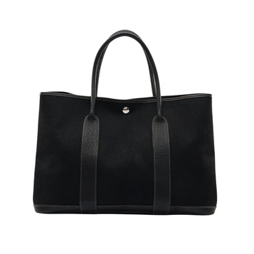 HERMES 愛馬仕 Garden Party 36 手提包 黑色 帆布 牛皮 □K刻 銀扣