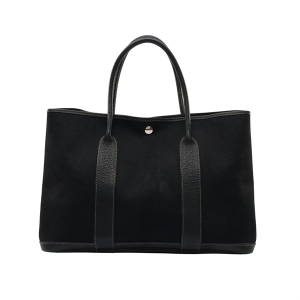 HERMES 愛馬仕 Garden Party 36 手提包 黑色 帆布 牛皮 □K刻 銀扣