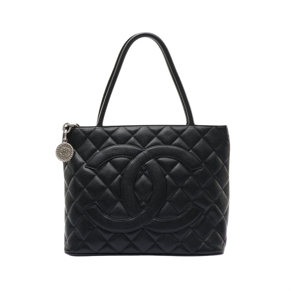 CHANEL 香奈兒 Medallion 銀幣包 肩背包 黑色 荔枝紋牛皮 銀扣 A01804
