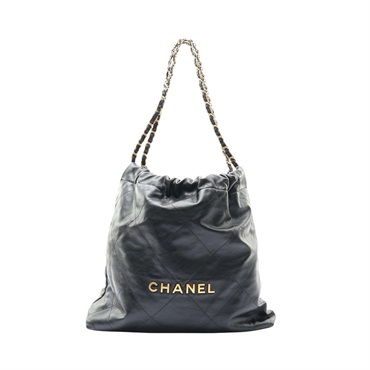 CHANEL 香奈兒 22 鍊帶肩背包 黑色 牛皮 金扣 AS3261