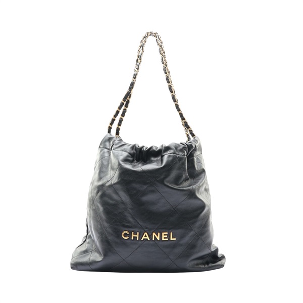 CHANEL 香奈兒 22 鍊帶肩背包 黑色 牛皮 金扣 AS3261