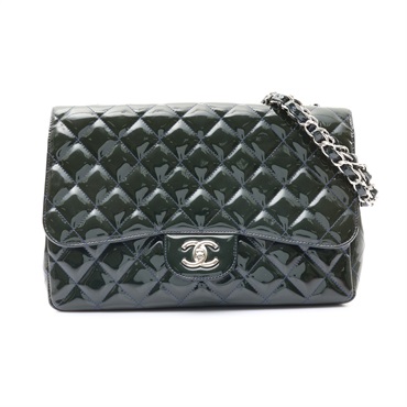 CHANEL 香奈兒 Classic Flap Jumbo 30 肩背包 綠色 漆皮 銀扣 (染色) A28600
