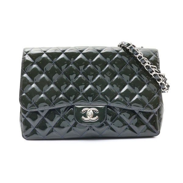 CHANEL 香奈兒 Classic Flap Jumbo 30 肩背包 綠色 漆皮 銀扣 (染色) A28600
