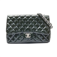 CHANEL 香奈兒 Classic Flap Jumbo 30 肩背包 綠色 漆皮 銀扣 (染色) A28600