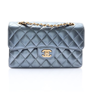 CHANEL 香奈兒 COCO 23 鍊帶肩背包 金屬藍色 牛皮 金扣 A01113