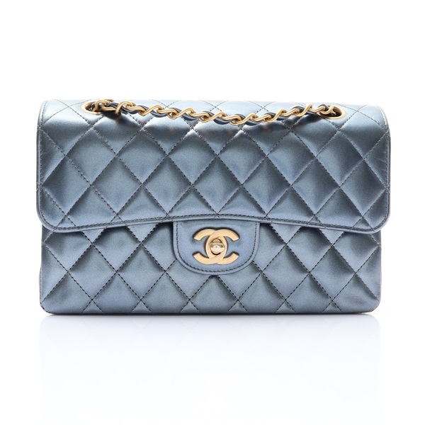 CHANEL 香奈兒 COCO 23 鍊帶肩背包 金屬藍色 牛皮 金扣 A01113