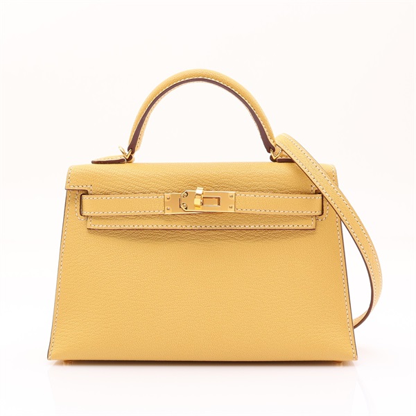 HERMES 愛馬仕 Mini Kelly II 凱莉包 肩背包 小雞黃 山羊皮 Z刻 金扣