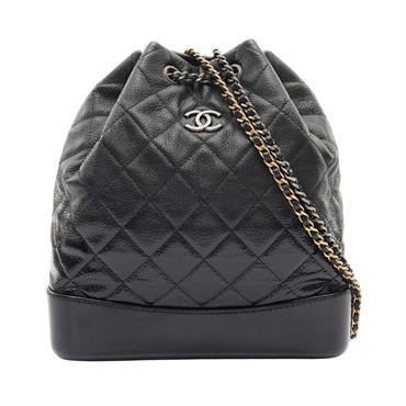 CHANEL 香奈兒 Gabrielle 鍊帶後背包 漸變黑 菱格紋牛皮 漆皮 A94502