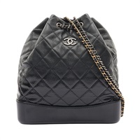CHANEL 香奈兒 Gabrielle 鍊帶後背包 漸變黑 菱格紋牛皮 漆皮 A94502