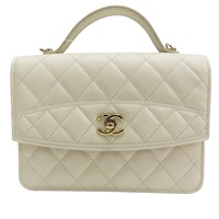 米白色 菱格紋 荔枝紋 牛皮 25C 後背包 金扣【CHANEL 香奈兒】 AP4406