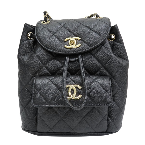黑色 菱格紋 紋荔紋 牛皮 後背包 金釦【CHANEL 香奈兒】