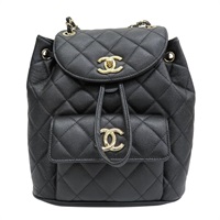 黑色 菱格紋 紋荔紋 牛皮 後背包 金釦【CHANEL 香奈兒】