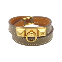 棕色牛皮 金色鍍金 Rivale Double Tour T2 手環 C刻【HERMES 愛馬仕】