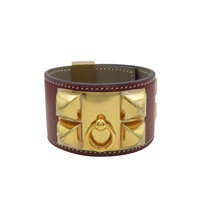 勃艮第紅 Eevrcolor 牛皮 Collier de Chien 手環 C刻 金釦【HERMES 愛馬仕】