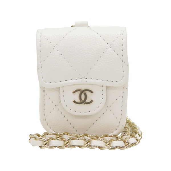 白色 荔枝紋 牛皮 二代 Airpods 保護套 耳機殼【CHANEL 香奈兒】 AP1647