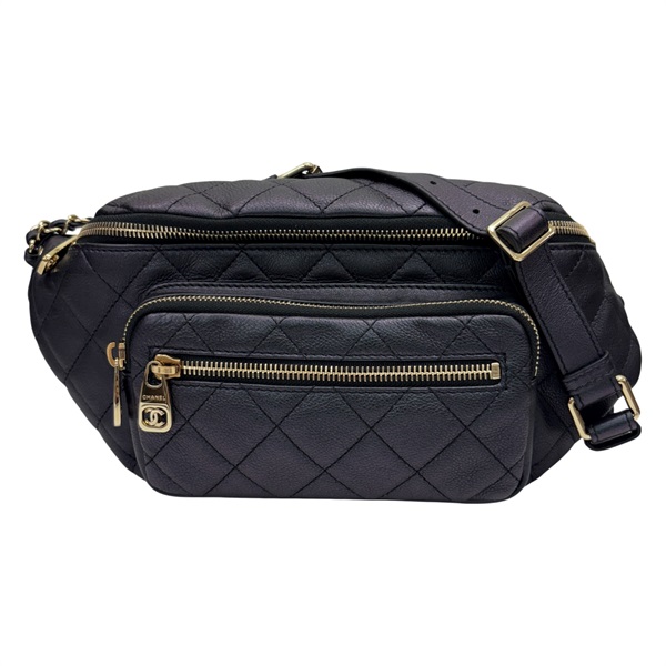 黑色 菱格紋 牛皮 All About Waist Belt 腰包【CHANEL 香奈兒】 AS0556