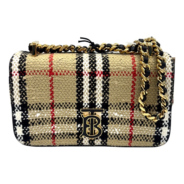 棕色 格紋毛料 TB Lola 鍊帶肩背包【BURBERRY 巴寶莉】 8063083