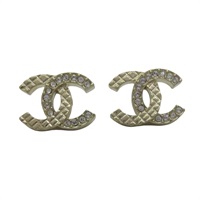 金色金屬 格紋 水晶 雙C 耳環【CHANEL 香奈兒】