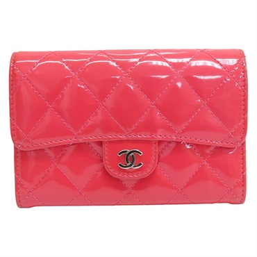 紅色 菱格紋 漆皮 銀扣 扣式中夾【CHANEL 香奈兒】