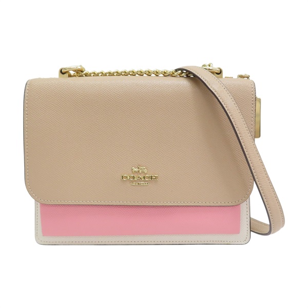 米/粉色 牛皮 Klare 撞色 鏈帶斜背包 肩背包【COACH 寇馳】 C2308