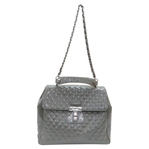 灰綠色 漆皮皮革 Mademoiselle Kelly 兩用包 無卡【CHANEL 香奈兒】 A39161