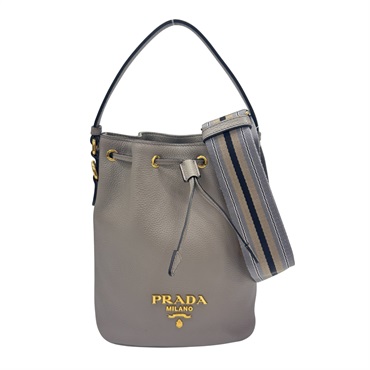 灰色 牛皮 水桶包 兩用包【PRADA 普拉達】 1BE072