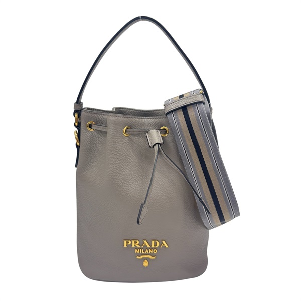 灰色 牛皮 水桶包 兩用包【PRADA 普拉達】 1BE072