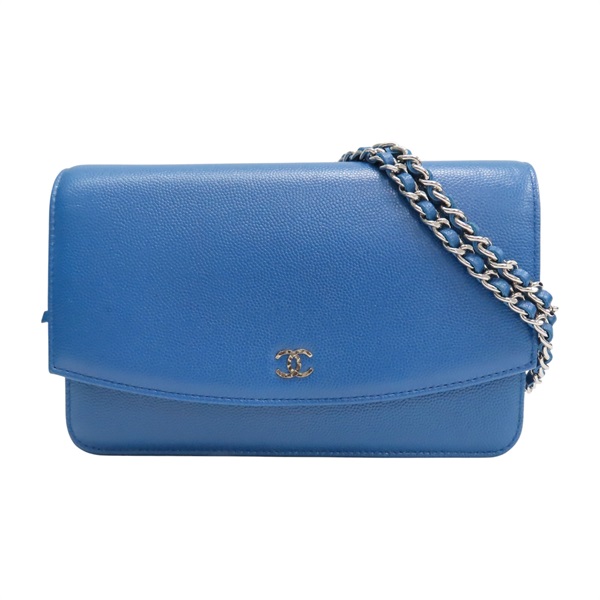 藍色 荔枝紋 牛皮 WOC 鍊帶 肩背包【CHANEL 香奈兒】