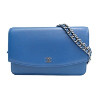 藍色 荔枝紋 牛皮 WOC 鍊帶 肩背包【CHANEL 香奈兒】