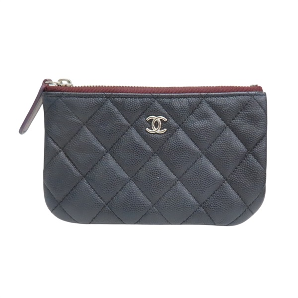 深藍色 荔枝紋牛皮 拉鍊式 零錢包【CHANEL 香奈兒】 A82365